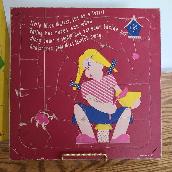 Vintage Walzer 1940s Cardboard Picture Puzzles Humpty Dumpty Little Miss Muffet - Picture 2 of 8